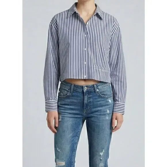 CAbi M 6085 Striped Blue / White Prep School Button Down Shirt Spring 2022 - Picture 4 of 10